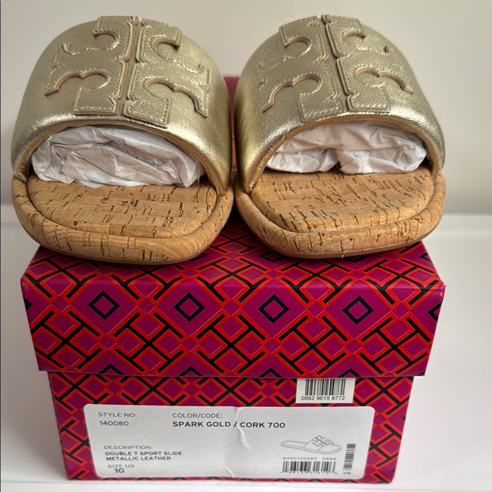 Tory Burch Spark Gold Cork Slides- brand new